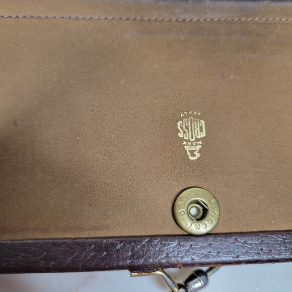 Vintage Mark Cross Checkbook Wallet 7" Brown Kiss Lock Bifold Soft Leather Italy - Picture 2 of 16